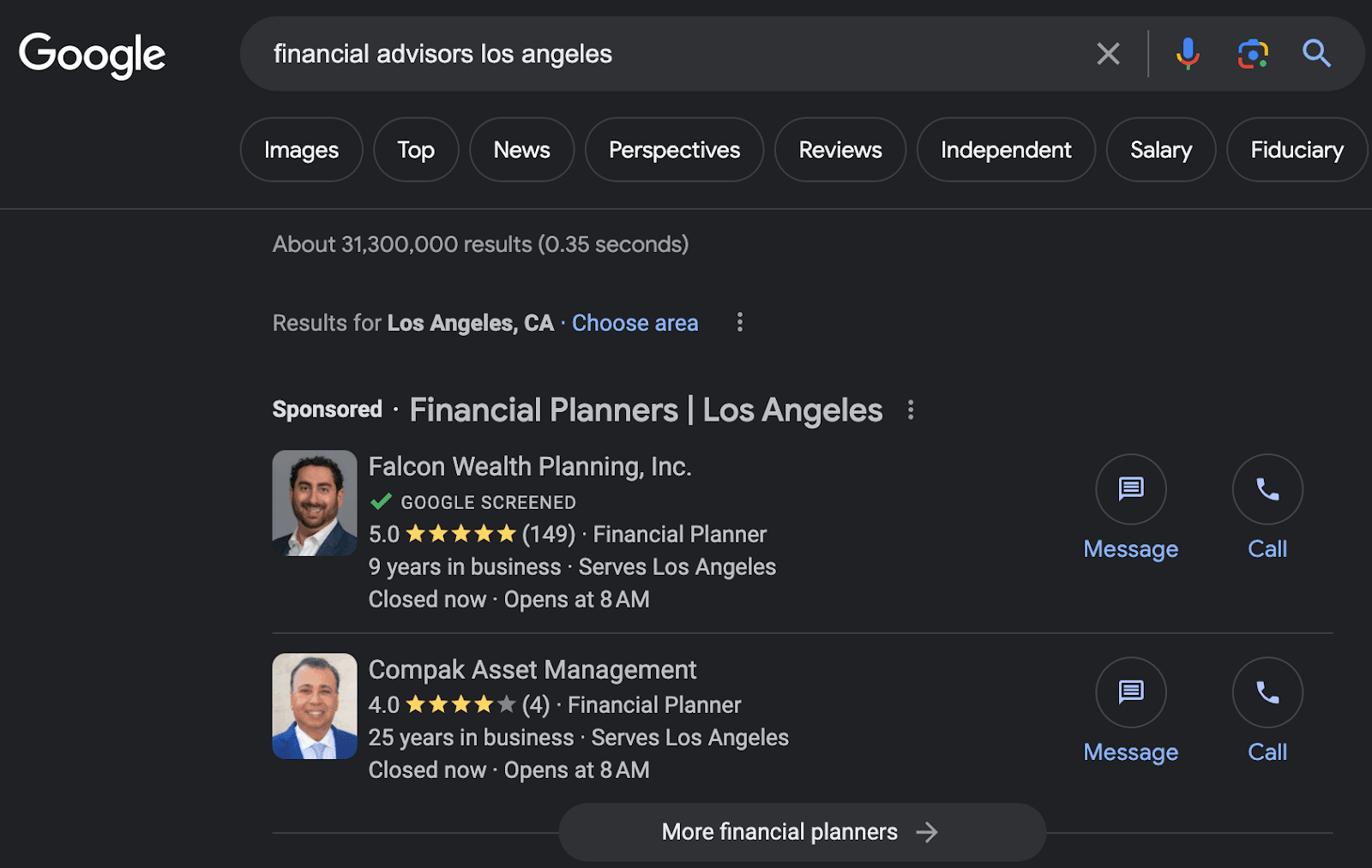 search results for finacial advisors in los angeles
