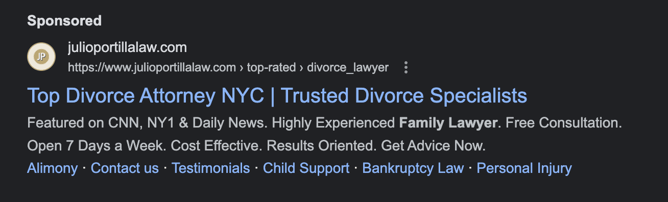 PPC ad for top divorce attorney NYC