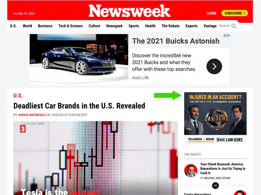 example of display ads on newsweek website