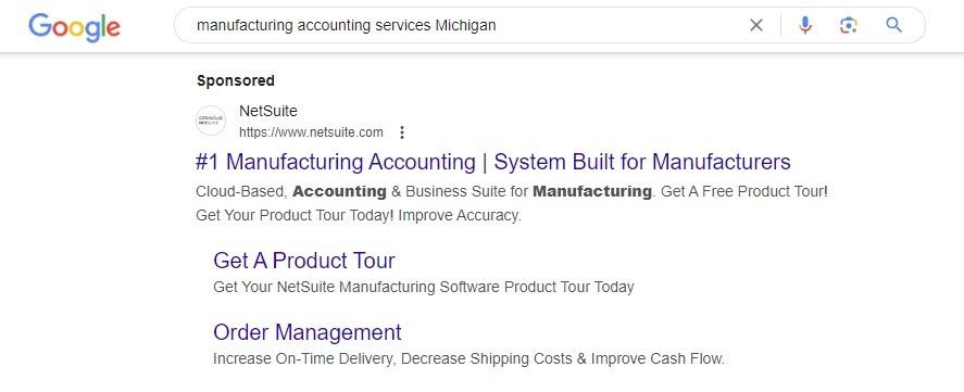 search results for manufacturing accounting services