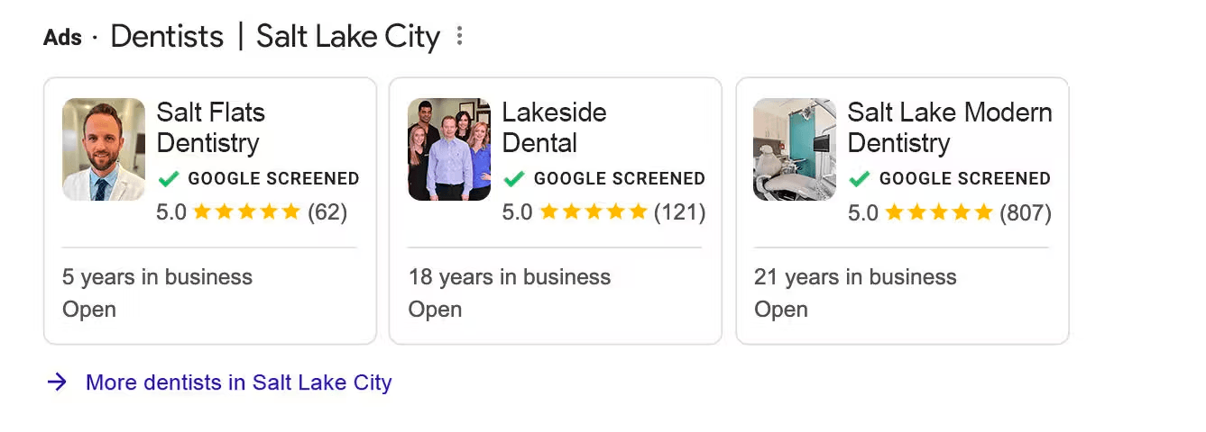 PPC ad for dentists in Salt Lake City