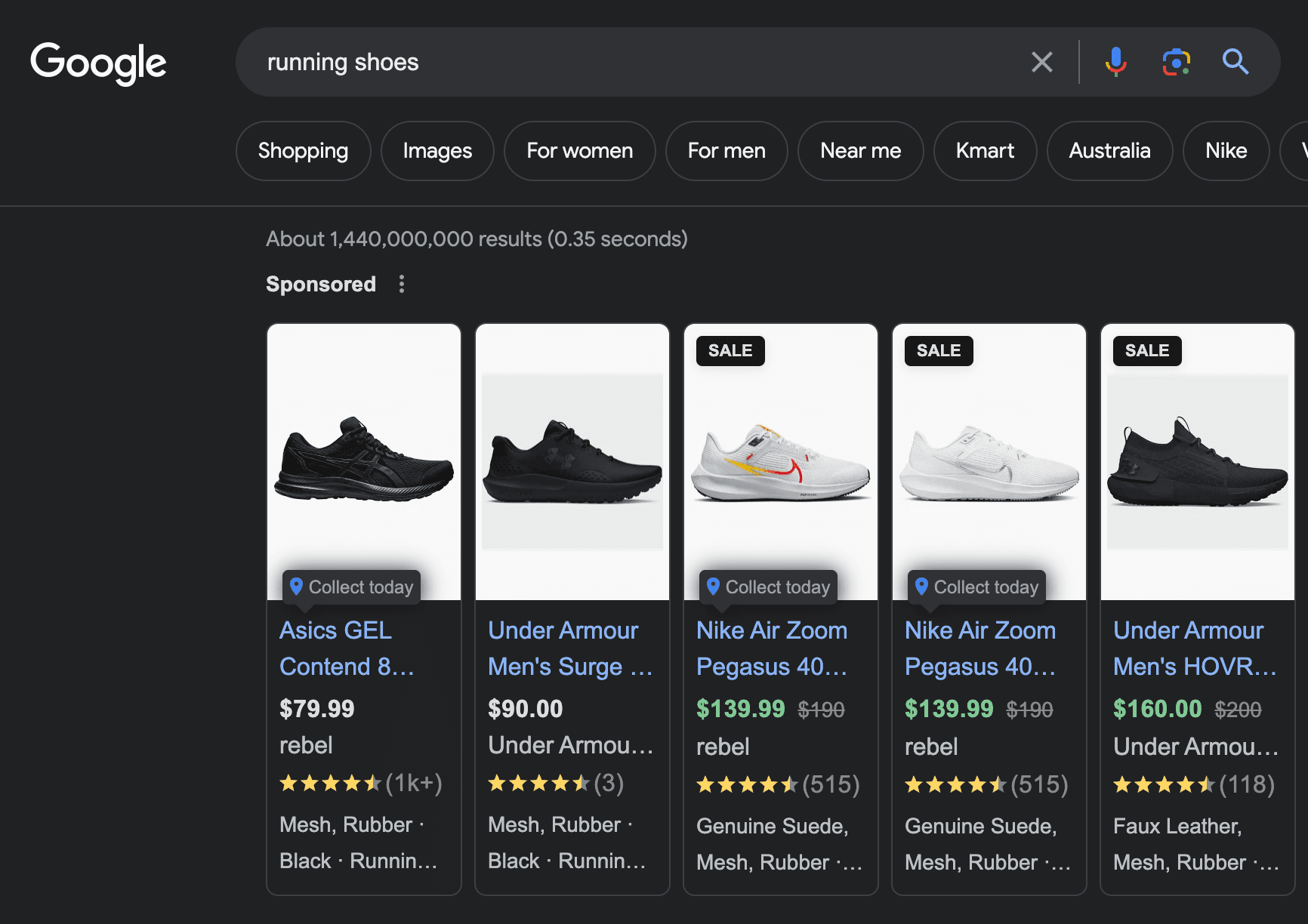 Example of Google shopping feed