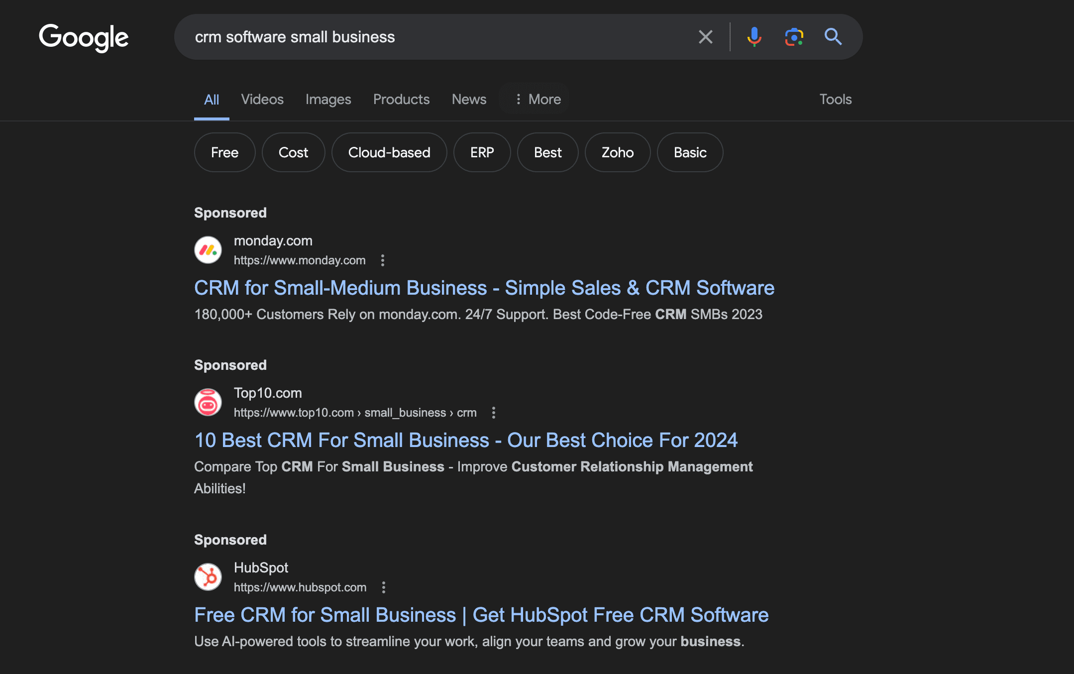 Examples of Google Ads in the CRM Software Industry