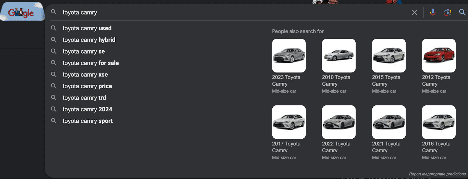 PPC ad for toyota camry