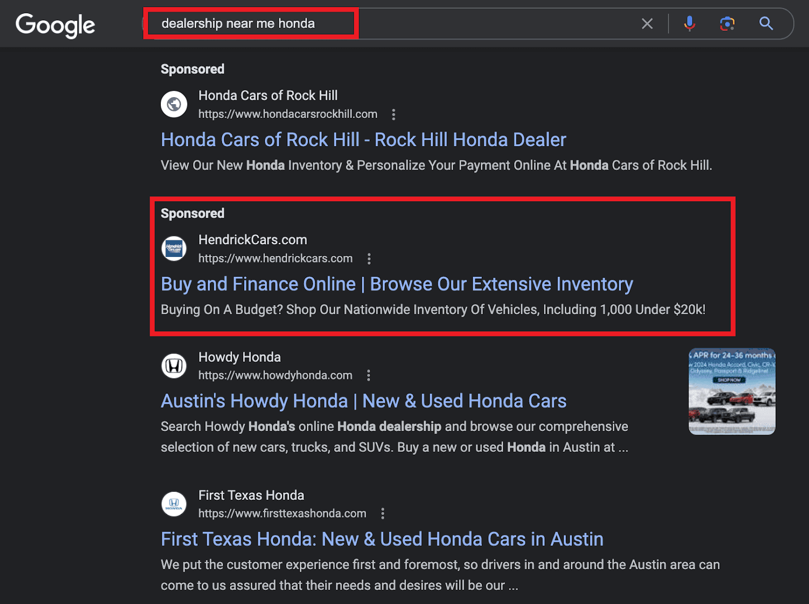 search results for dealership near me honda
