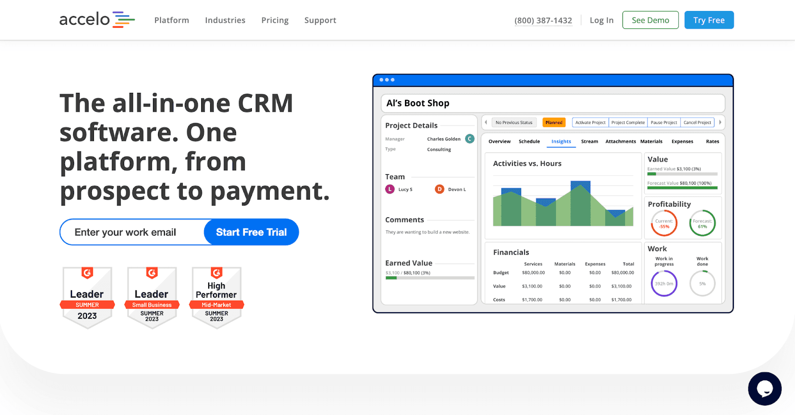 landing page for Accelo