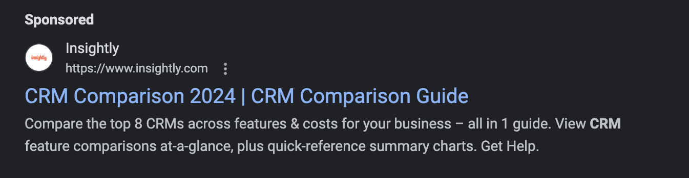 PPC ad for Insightly