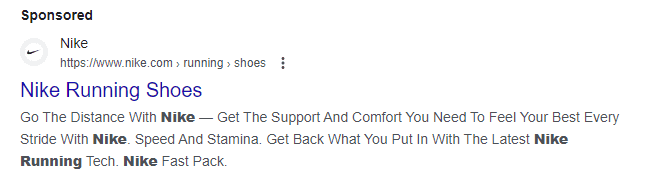 PPC ad for Nike running shoes