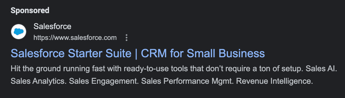 PPC ad for Salesforce