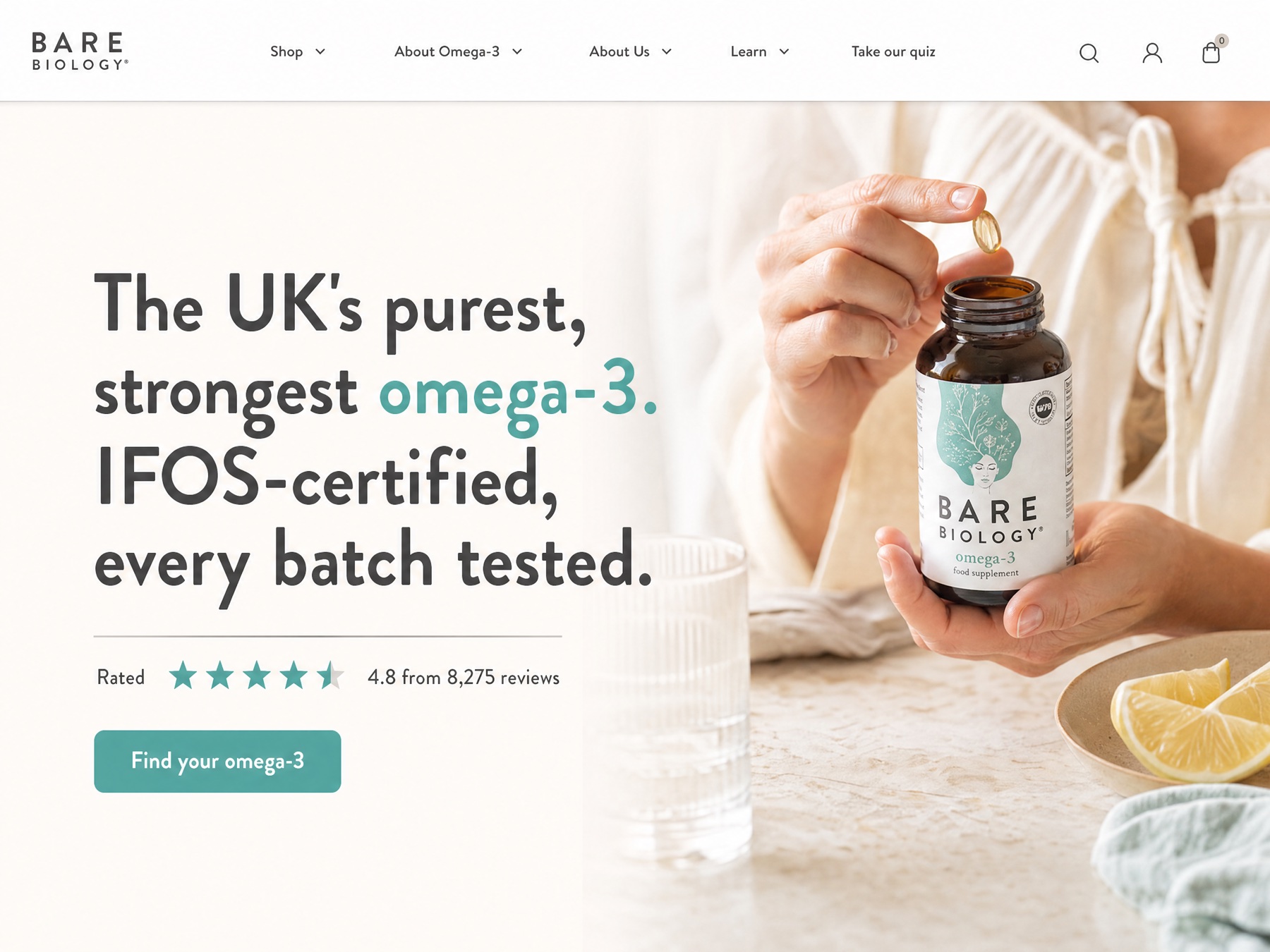 Bare Biology Postclick concept helping visitors find the right omega-3 product