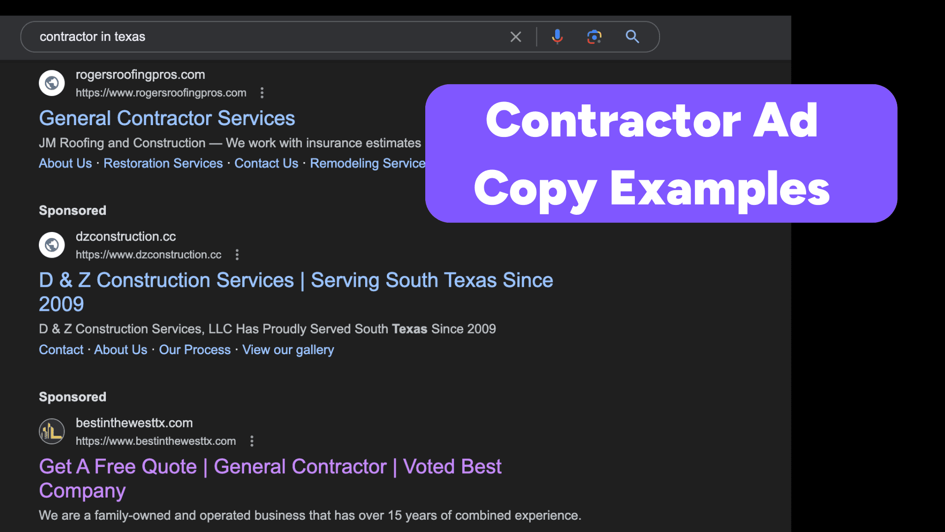 Contractor Google Ad Copy Examples