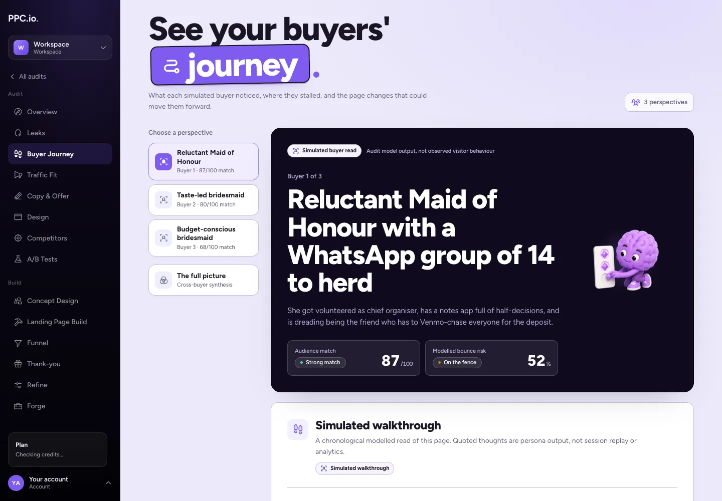 Postclick buyer journey showing simulated buyers thinking through a landing page