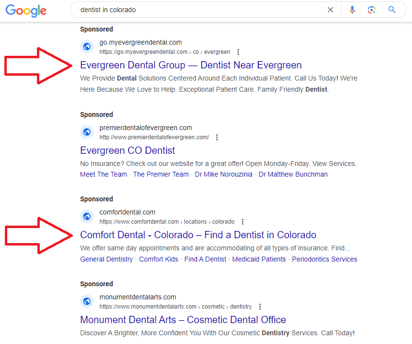 Dentist colorado geo targeting