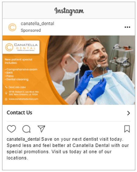 PPC ad sample on instagram for dentist