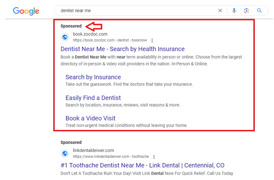 Dentist near me google search