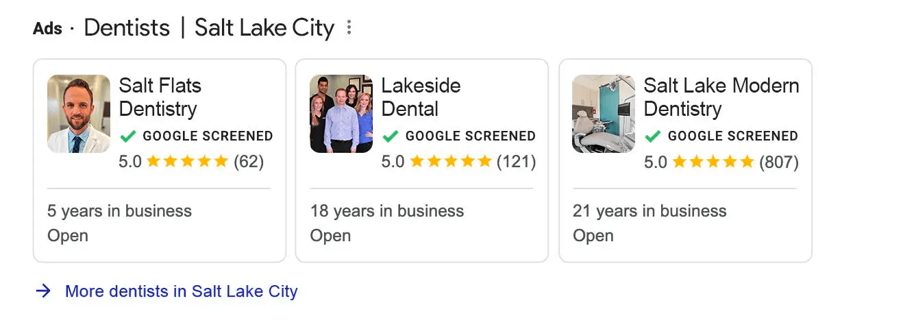 PPC ad sample for dentists in Salt Lake City