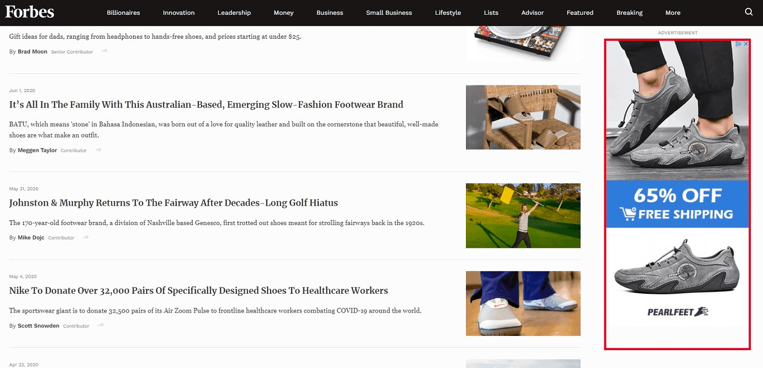 PPC sample of display ads on forbes