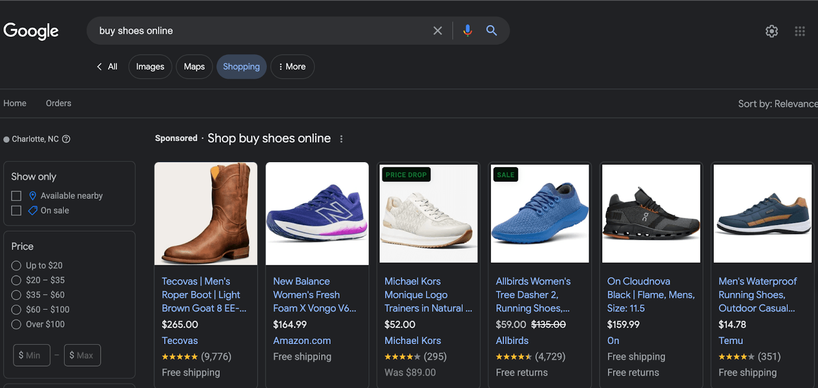 PPC ad search result for 'buy shoes online'