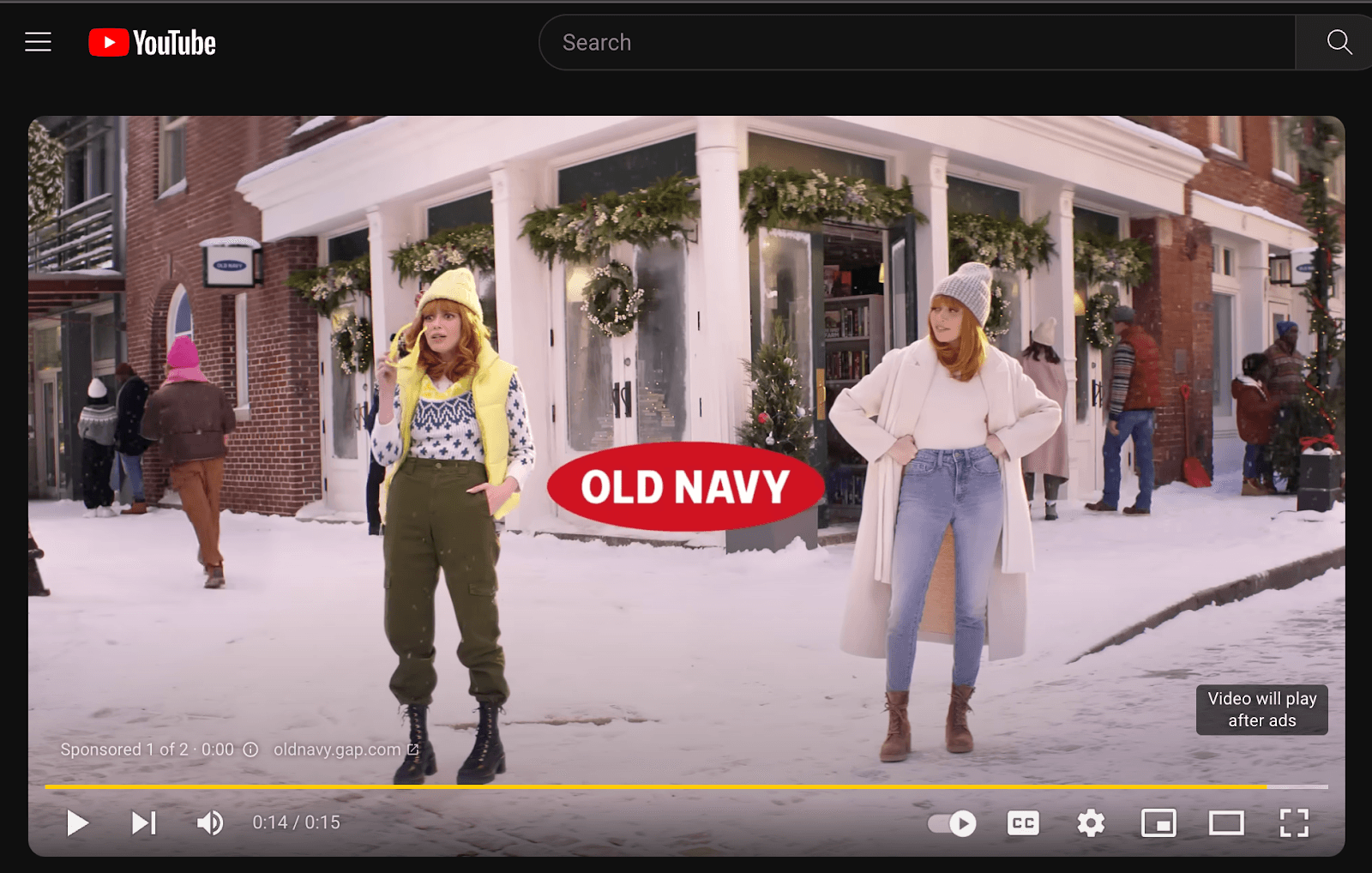 Youtube PPC ad for old navy