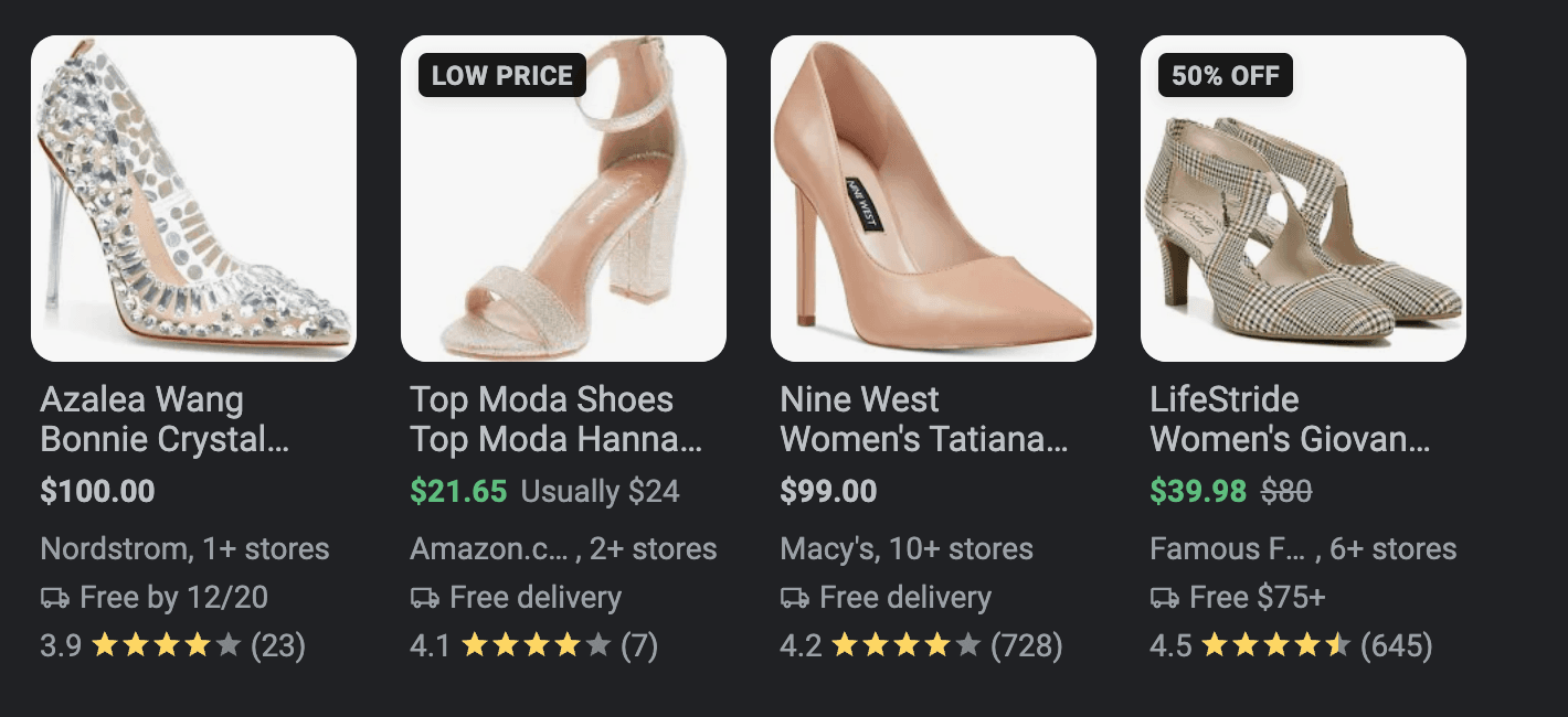 PPC ad search results for women's shoes