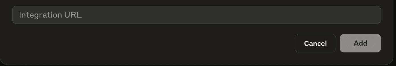 Claude's add-connector dialog with the Integration URL field and the Add button, where Meta's endpoint goes