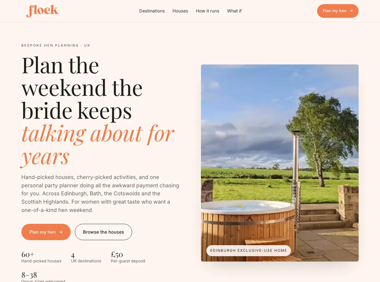 Destination-led Flock landing-page concept