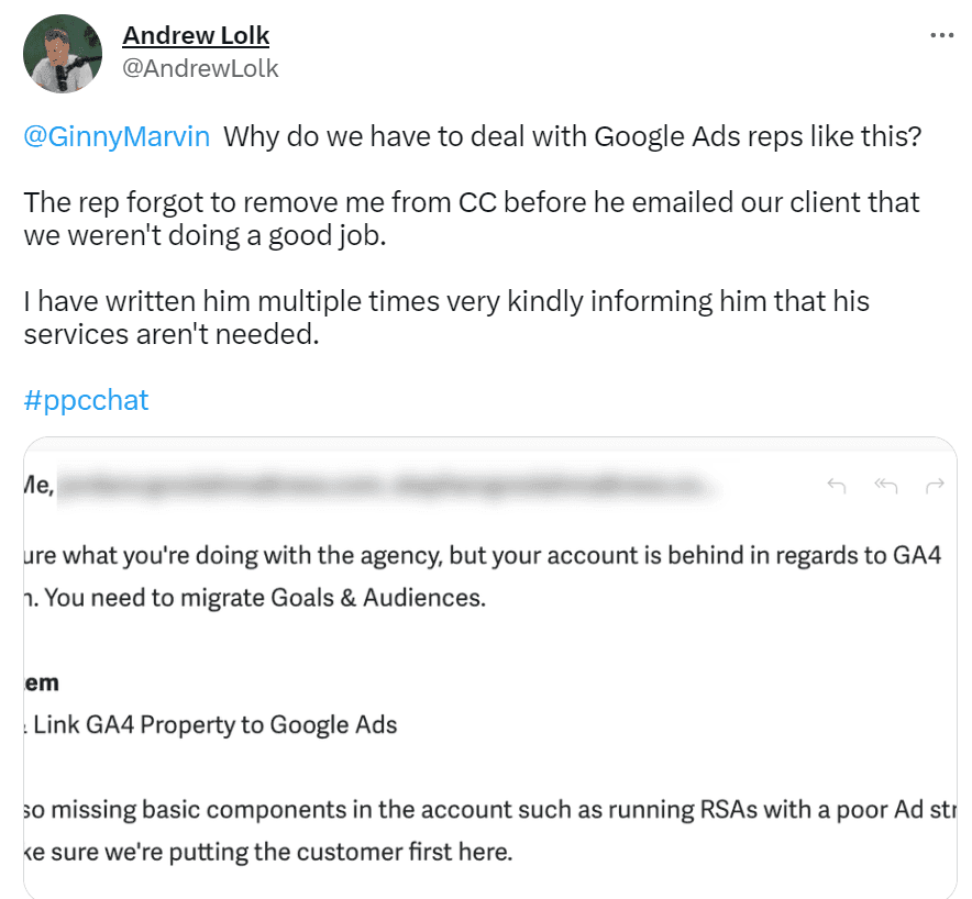 google ad representative bad behavior