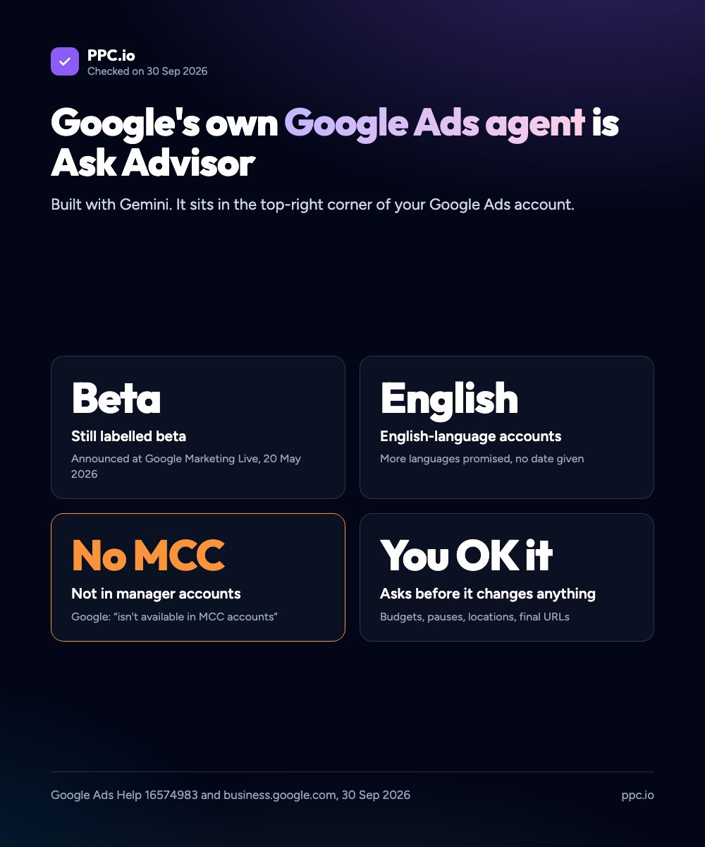 Ask Advisor at a glance: beta, English-language accounts, not in manager accounts, asks before it changes anything