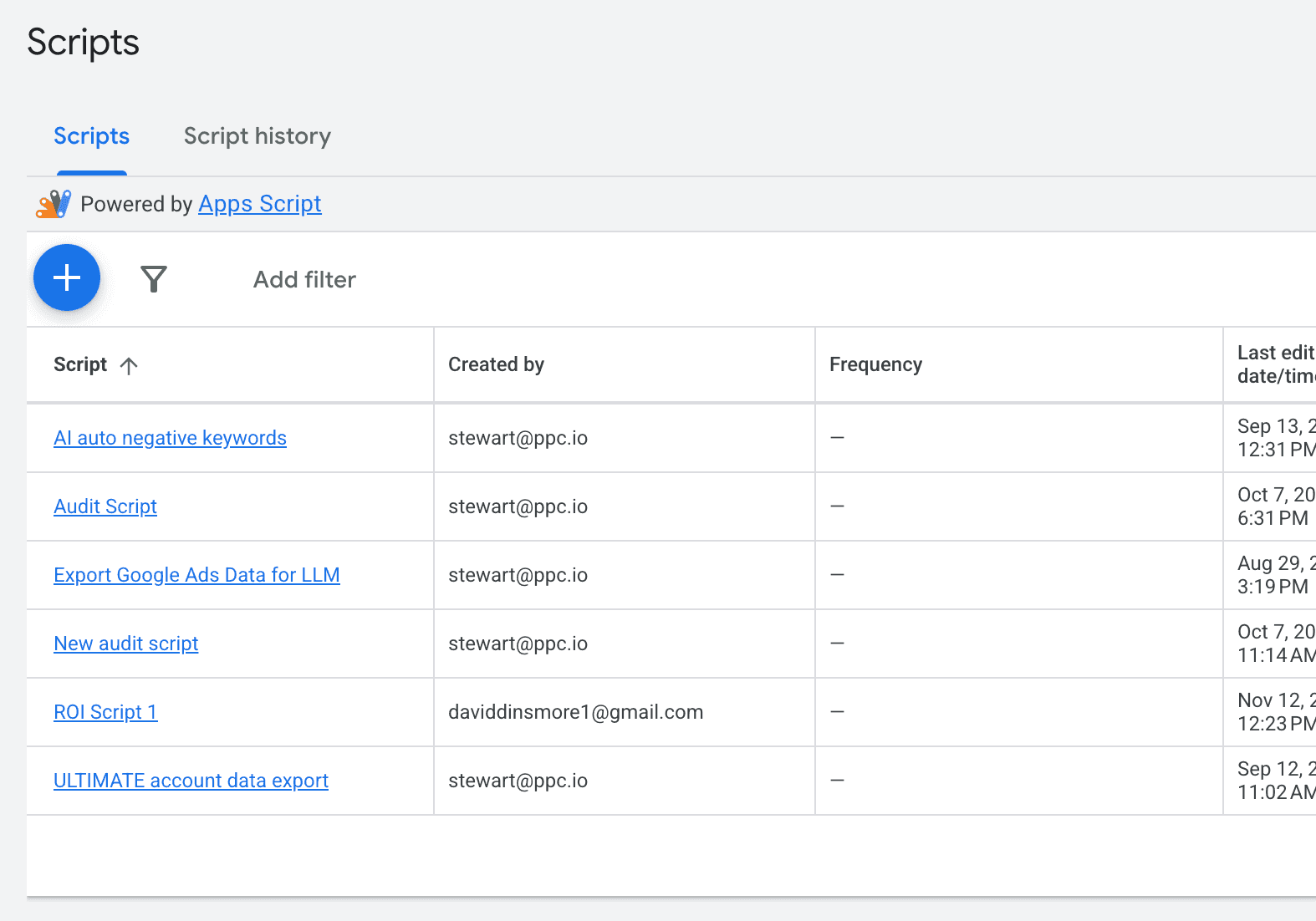 google ads scripts interface