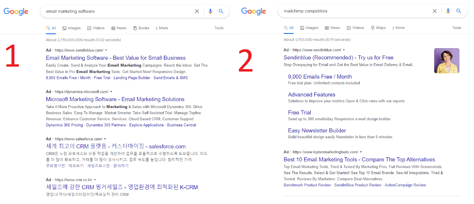 Google search results for email marketing software