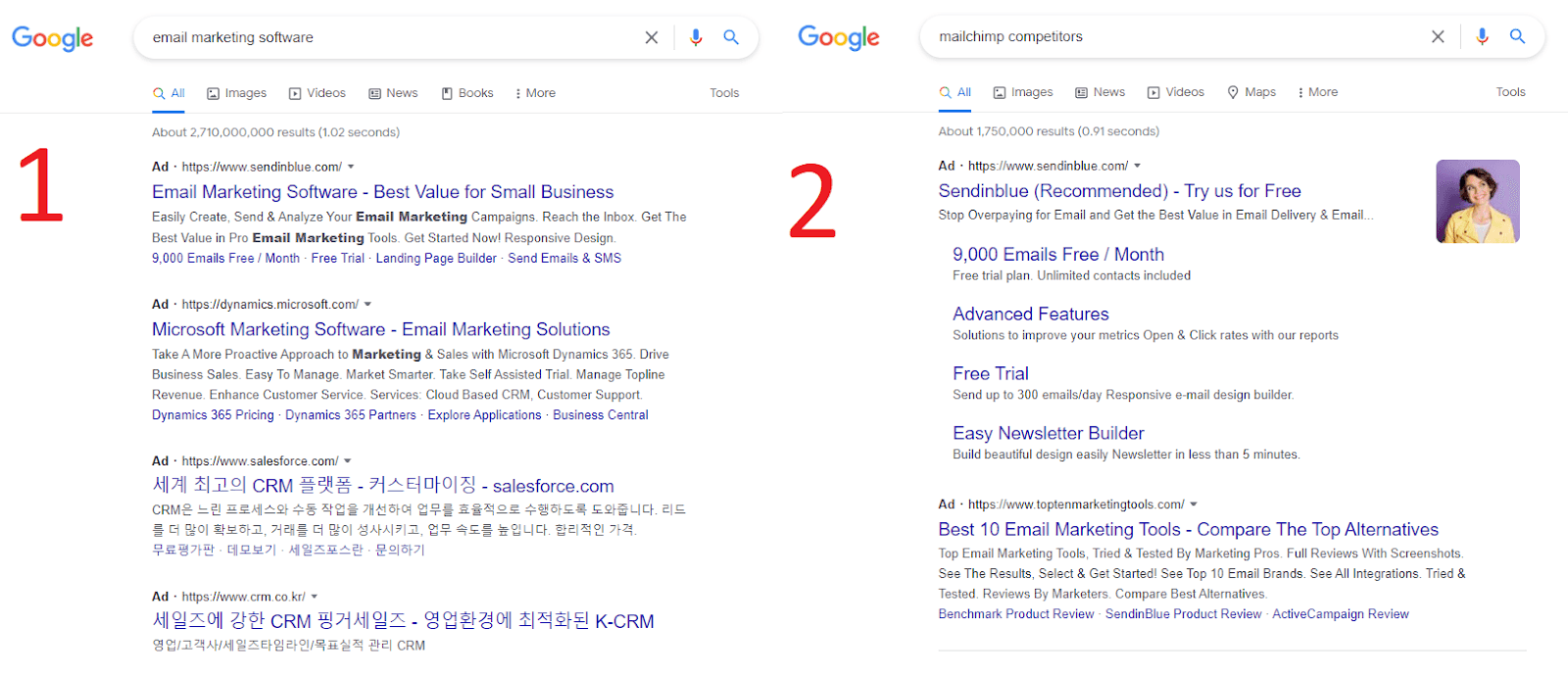 Google search results for email marketing software
