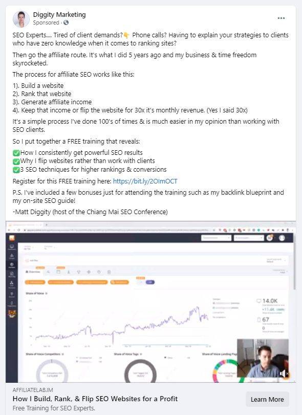 Sample of facebook ad copy