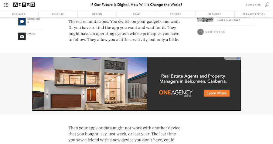 sample of correctly displayed ads