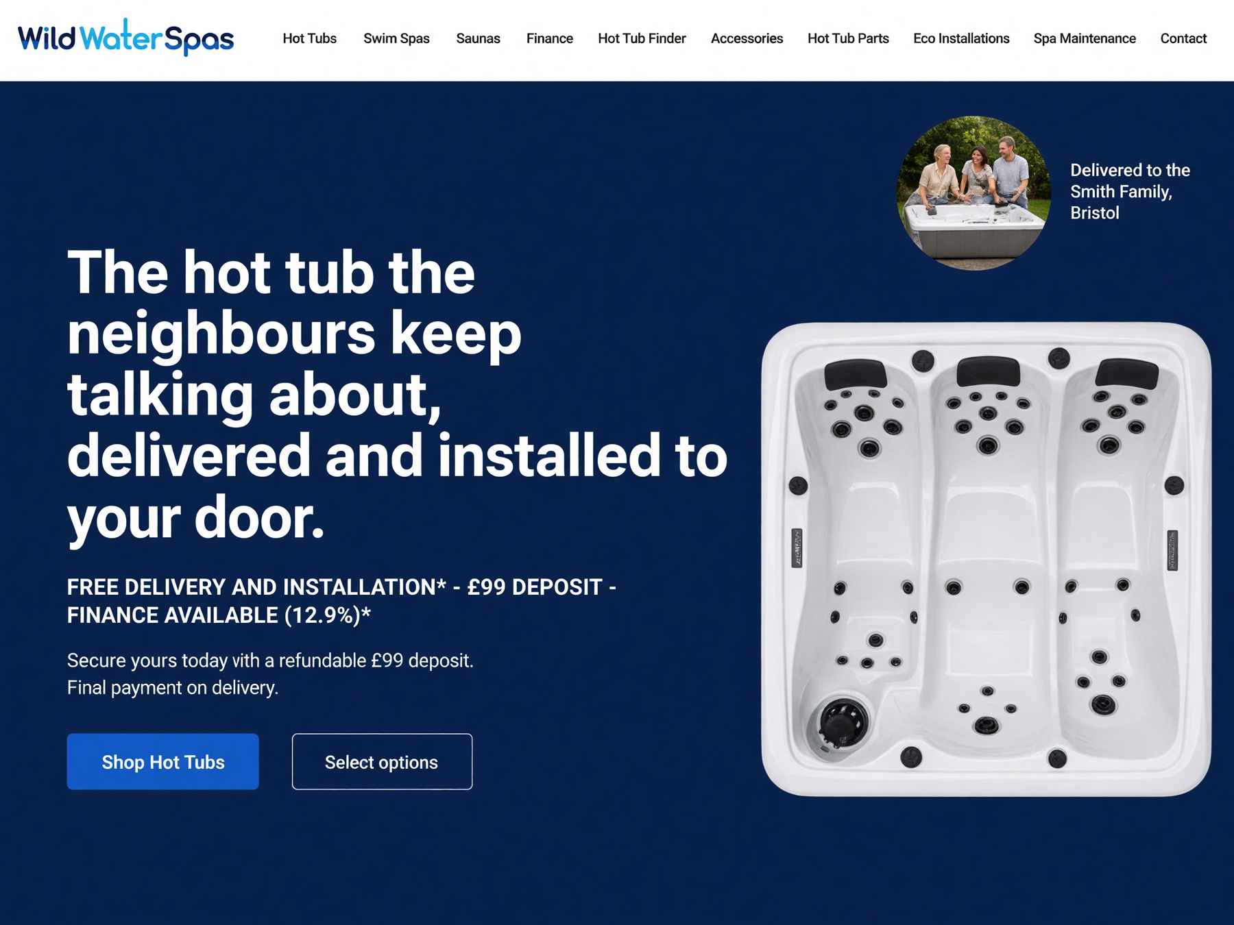 Wildwater Spas Postclick concept leading with a customer story