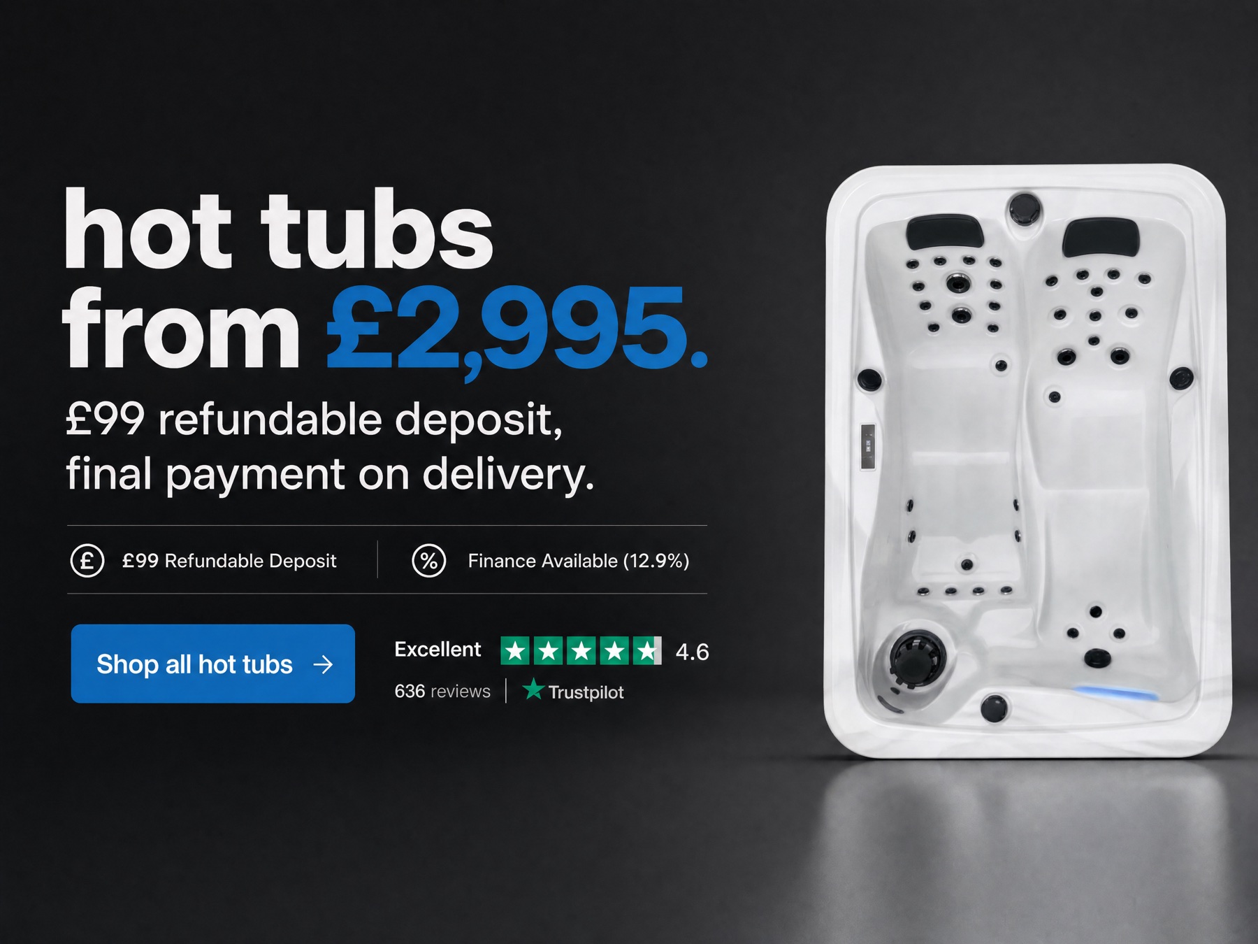 Wildwater Spas Postclick concept leading with hot tubs from £2,995