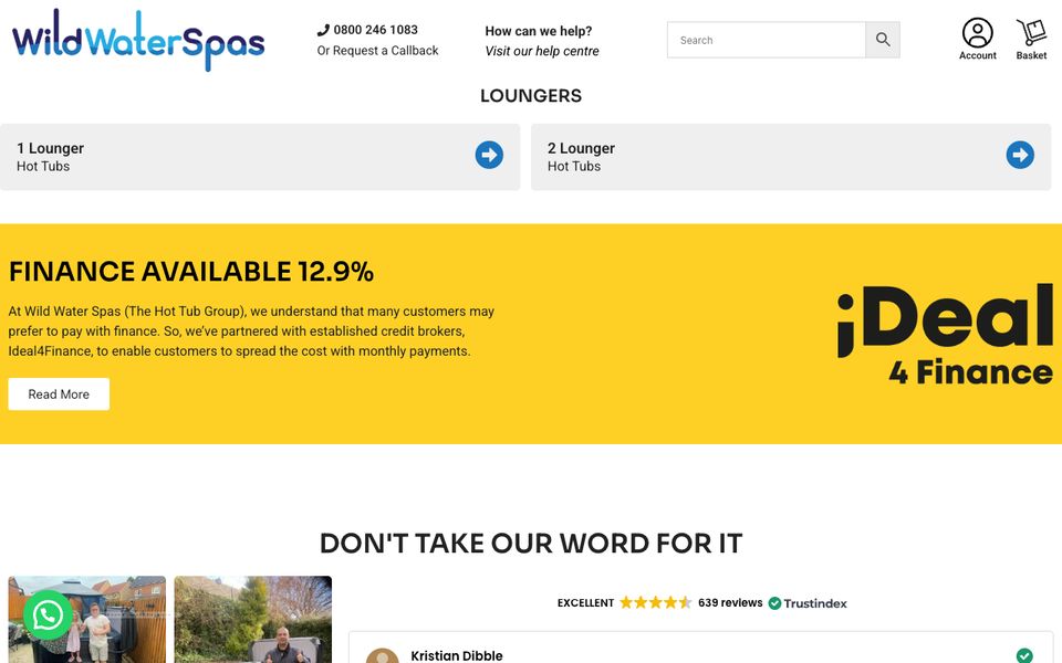 A hot tub retailer's homepage, as Postclick captured it.