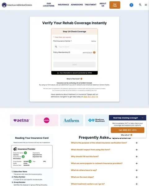 Addiction Treatment landing page example