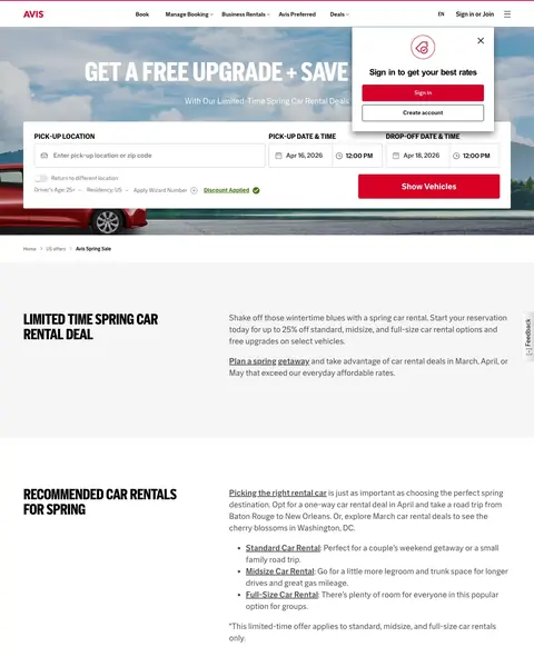 Car Rental landing page example