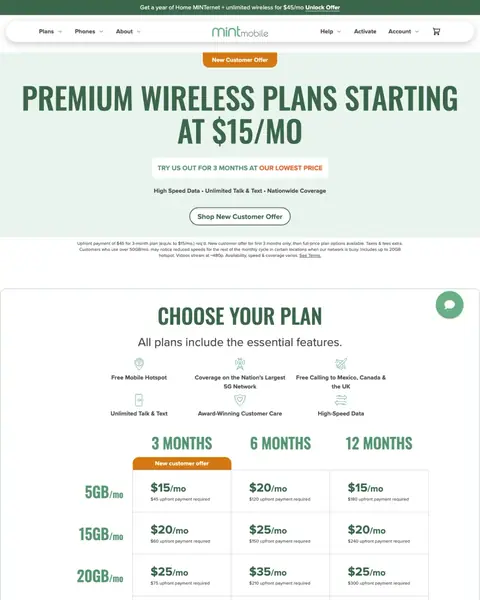 Cell Phones landing page example