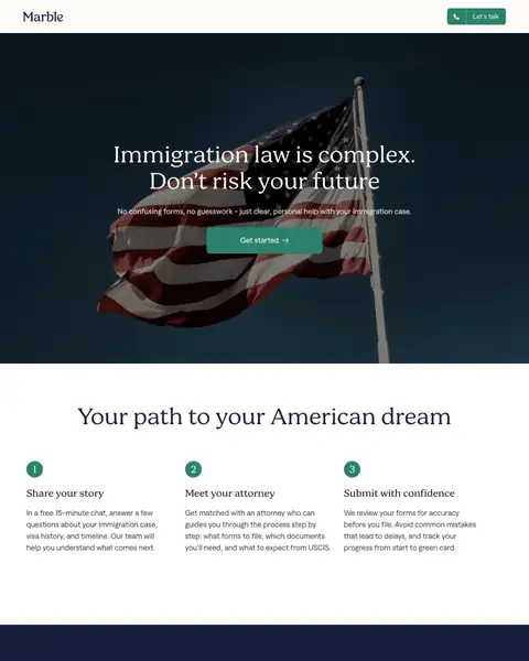 Immigration Law landing page example