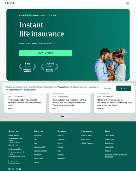 Life Insurance landing page example