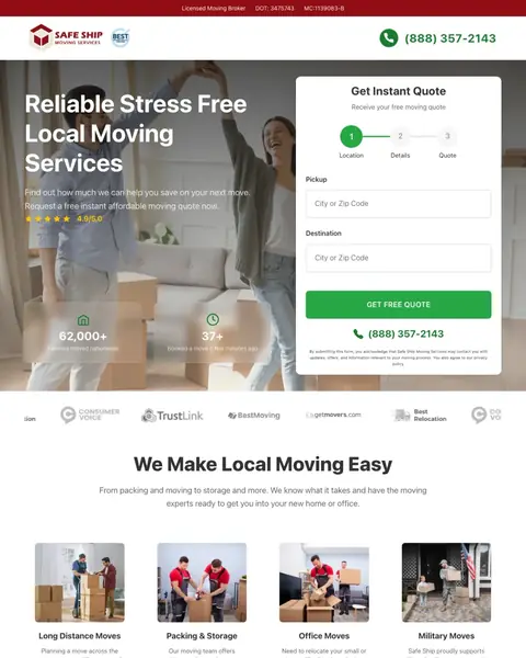 Moving Companies landing page example