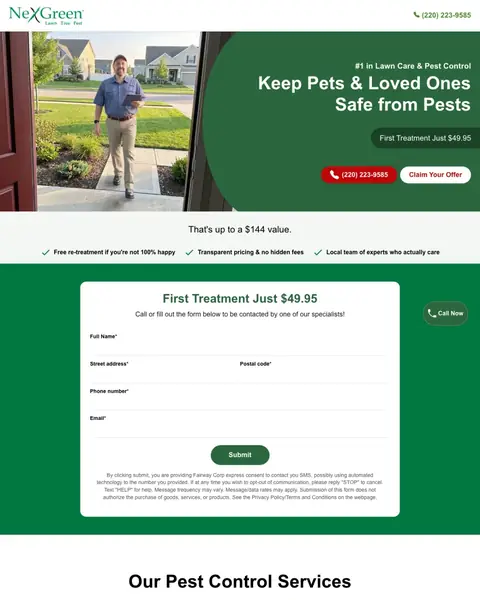 Pest Control landing page example