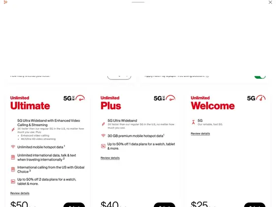 verizon.com: Three cards share one skeleton