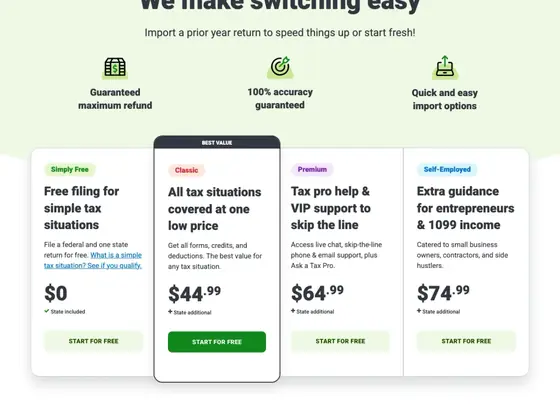 taxslayer.com: Every tier prices itself up front