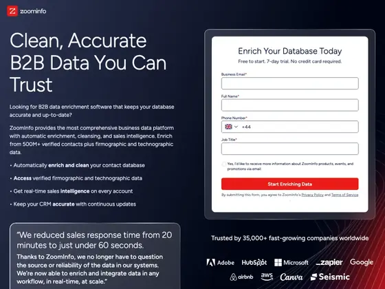 zoominfo.com: Trial terms print above the first field