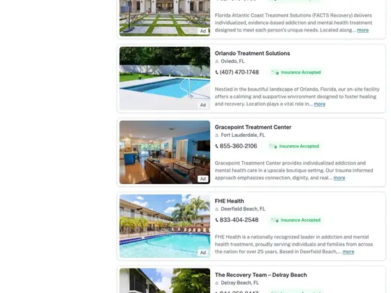 addictioncenter.com: Listings stack for side-by-side comparison