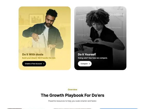 doola.com: Two panels make the visitor pick a mood