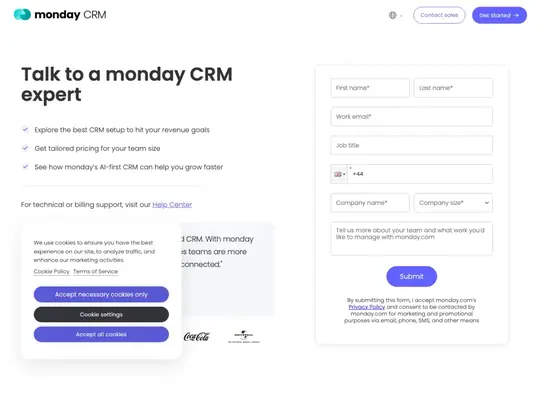 monday.com: Company size arrives as a dropdown