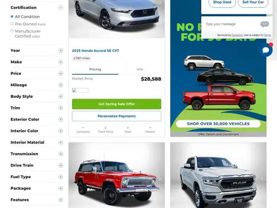 hendrickcars.com: Green button names the promotion